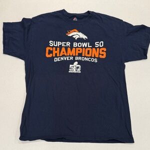 Denver Broncos Super Bowl 50 Champions Majestic Navy Blue Graphic Tee